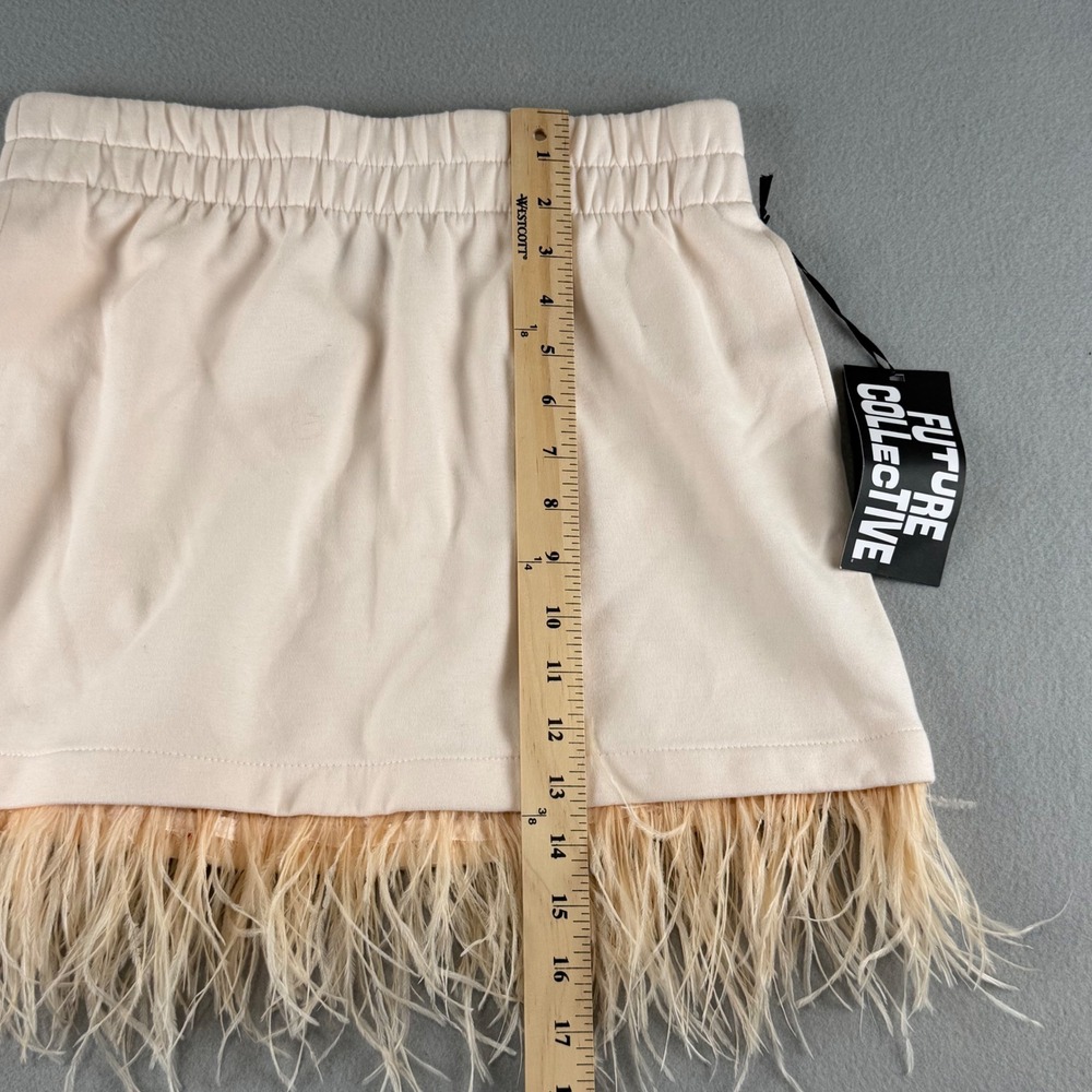 Future Collective Reese Blutstein Feather Trim Mini Skirt Cream Small NWT - Picture 3 of 5